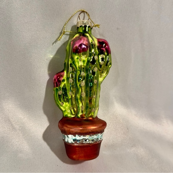 Blown Glass Green Cactus Christmas Tree Ornament 5” - Picture 1 of 3